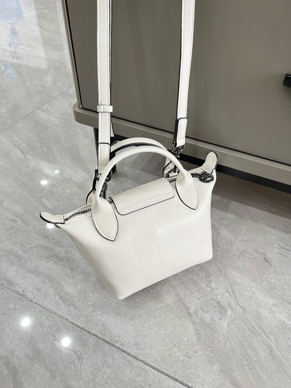 Longchamp Le Pliage XS White Full Leather Mini Top Handle Crossbody Bag - Picture 3 of 7